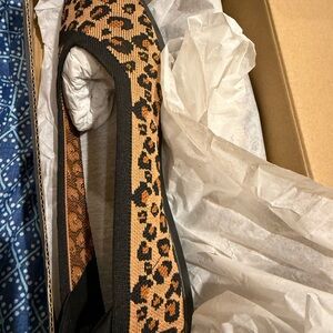 Clarks Leopard Print Flats - Black and Tan